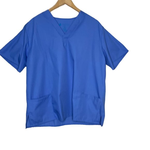 Prism Medical Scrub Top Blue Short Sleeve Pockets V-Neck Nurse NWT Unisex Size M - Picture 1 of 7